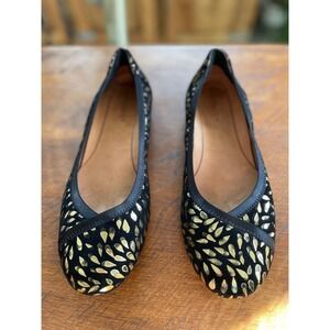 Vionic Carroll Black Gold Leaf Ballet Flats Womens Size 9